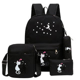 Kit Mochila 4 pçs Desenho de Gato Escolar Para Meninas .