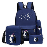 Kit Mochila 4 pçs Desenho de Gato Escolar Para Meninas .