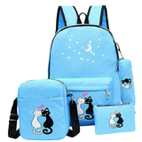 Kit Mochila 4 pçs Desenho de Gato Escolar Para Meninas .