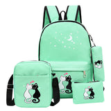 Kit Mochila 4 pçs Desenho de Gato Escolar Para Meninas .