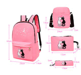 Kit Mochila 4 pçs Desenho de Gato Escolar Para Meninas .